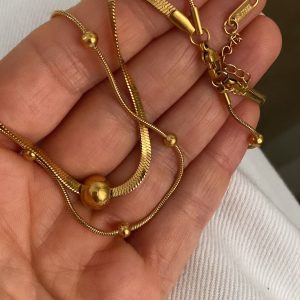 Alternative view of İkili Topçuk Model - Göz Model - Zincir Halka Gold Çelik Kolyeler