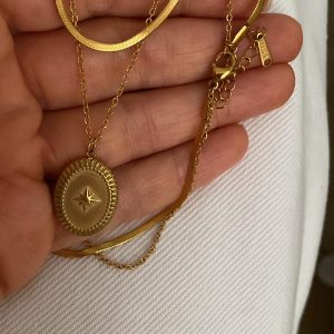 Alternative view of Zincir Model - İkili Model - Uzun Tasarım Gold Çelik Kolyeler