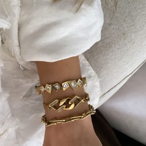 Tasarım Kelepçe - Zincir Model - T Model Gold Çelik Bileklikler