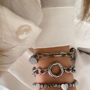 Alternative view of Figürlü Zincir Model - Halka Detay Zincir - Kalp Detay Silver Çelik Bileklikler