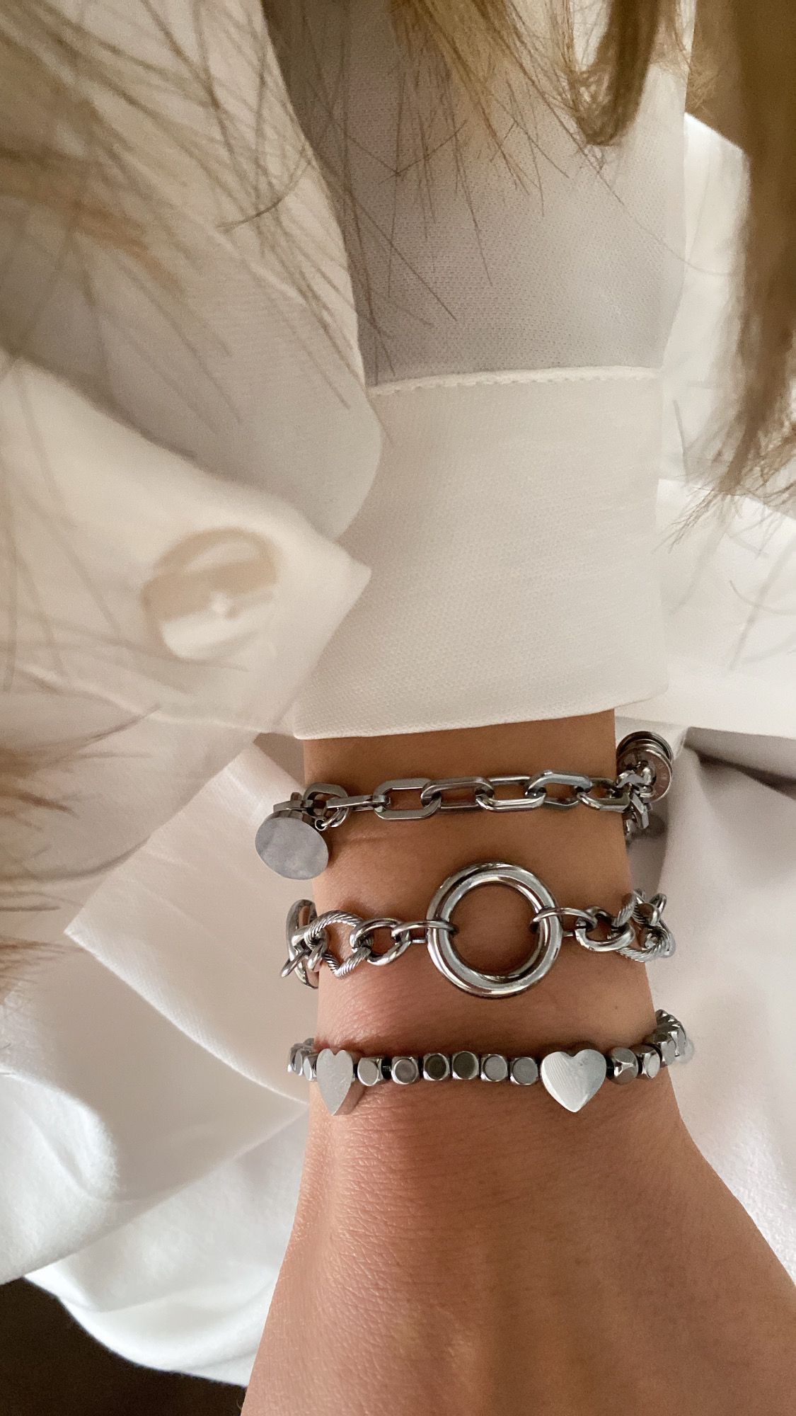 Figürlü Zincir Model - Halka Detay Zincir - Kalp Detay Silver Çelik Bileklikler - Görsel 2