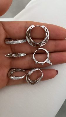 İşlemeli Halka Model - Tasarım Model - Sepet Model Silver Çelik Küpeler