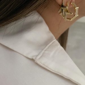 Alternative view of Taşlı Tasarım Model - Büyük Yıldız Model - Küçük Yıldız Model Gold Çelik Küpeler