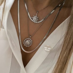 Kısa İtalyan Zincir Model - Kısa Güneş Model - Uzun Güneş Model - Uzun İtalyan Zincir Silver Çelik Kolyeler