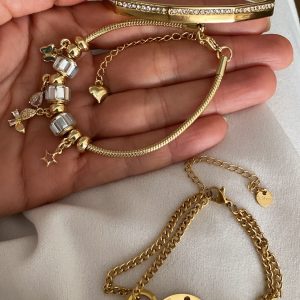 Alternative view of Taşlı Geo Kelepçe - Halka Model - PNDR Figürlü Gold Çelik Bileklikler