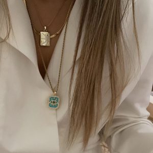 Zincir Model - Güneş Model - İtalyan Zincir Model - Taşlı Göz Detay Burgu Zincir Gold Çelik Kolyeler