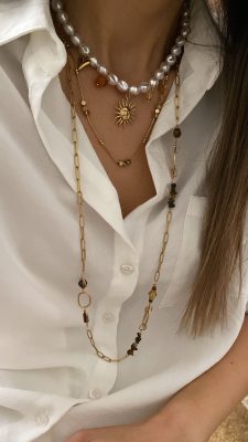 Barok İnci Güneş Model - Küp Model - Uzun Zincir Model Çelik Kolyeler