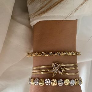 Kalp Taşlı Kelepçe - Deniz Yıldız Model - Ezme Pullu Model Çelik Bileklikler