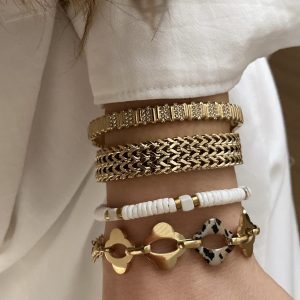 Taşlı Tasarım Kelepçe - Örgü Model - Beyaz Taşlı Model - Leo Model  Çelik Bileklikler