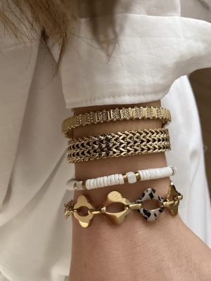 Taşlı Tasarım Kelepçe - Örgü Model - Beyaz Taşlı Model - Leo Model  Çelik Bileklikler