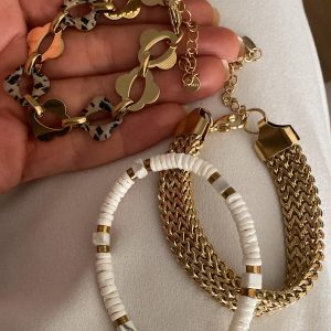 Alternative view of Taşlı Tasarım Kelepçe - Örgü Model - Beyaz Taşlı Model - Leo Model  Çelik Bileklikler