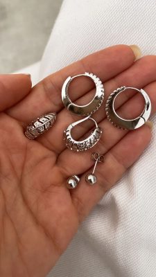 Sırataş Halka Model - Sepet Model - Topçuk Silver Çelik Küpeler