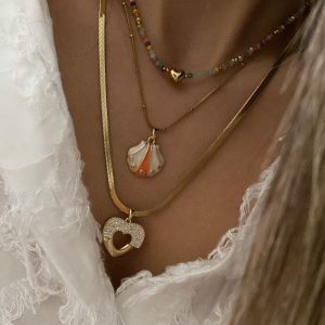 Renkli Kalp Model - İstiridye Model - İtalyan Zincir Kalp Model Çelik Kolyeler