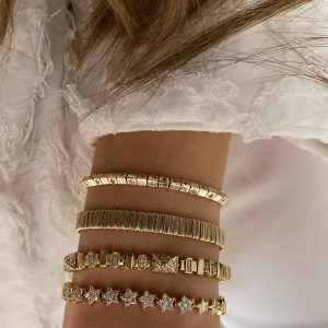 Alternative view of Geo Model - Hasır Model - Taşlı X Model - Taşlı Yıldız Gold Çelik Bileklik