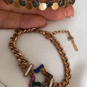 Alternative view of Kelepçe - Renkli Yıldız Zincir Rose Çelik Bileklikler