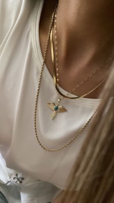 İtalyan Zincir - Turkuaz Taşlı Model - Burgu Zincir Model Çelik Kolyeler