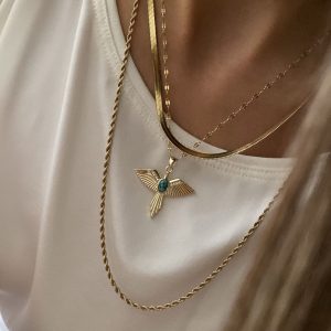 İtalyan Zincir - Turkuaz Taşlı Model - Burgu Zincir Model Çelik Kolyeler