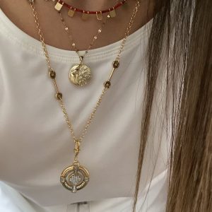 Kırmızı Pullu Model - Madalyon Model - TasarımUzun Model özel seri ithal Kolyeler