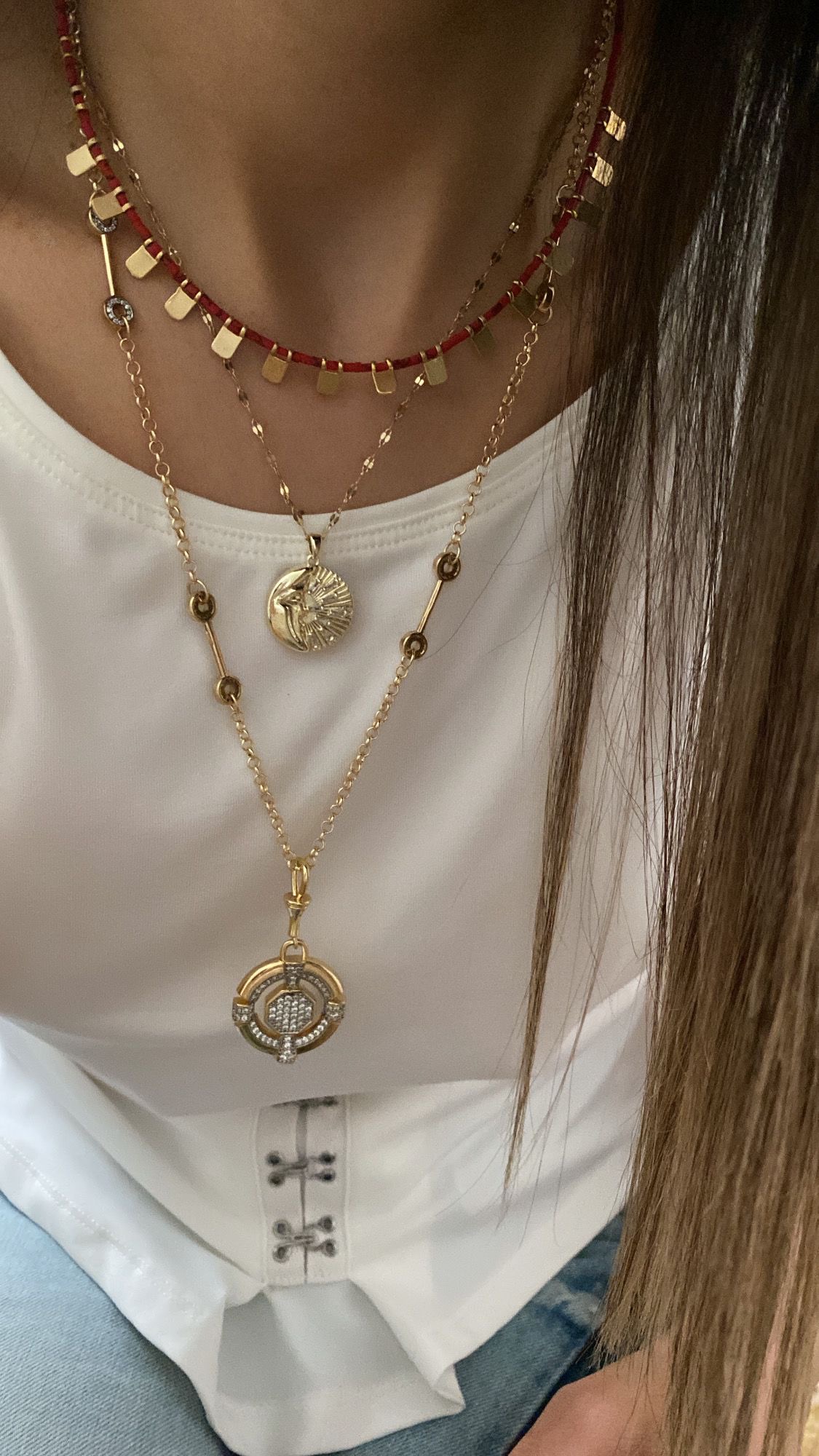 Kırmızı Pullu Model - Madalyon Model - TasarımUzun Model özel seri ithal Kolyeler