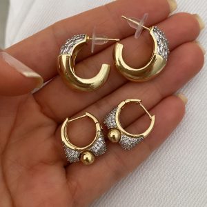 Alternative view of Baget Taşlı Tasarım Model - Topçuk Model Gold İthal Küpeler