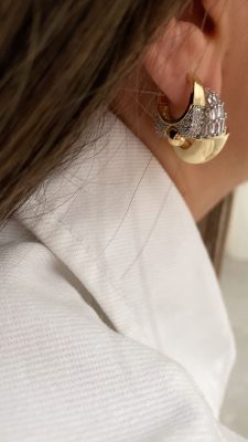 Baget Taşlı Tasarım Model - Topçuk Model Gold İthal Küpeler