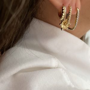 Sırataş Model - Çiçek  Model - Taşlı Halka Model Çelik Küpeler