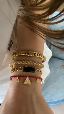 Kelepçe - Burgu Model - Zincir Model - Kırmızı Pullu Model Gold Çelik Bileklik