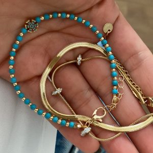 Alternative view of Taşlı Geo Kelepçe - Halka Model - PNDR Figürlü Gold Çelik Bileklikler (Kopya)