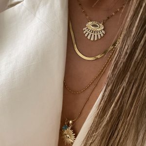Göz Detay Model - İtalyan Zincir Model - Minik Topçuk Model - Uzun Turkuaz Yıldız Detay Çelik Kolyeler