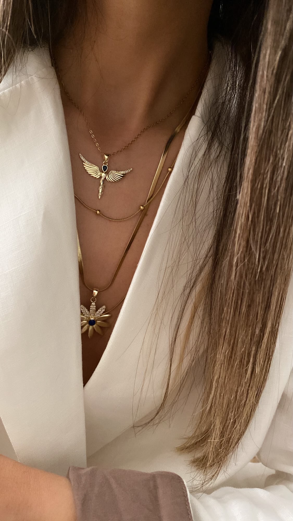 Melek Model - Topçuk Model - Çiçek Model - Kıl Model Gold Çelik Kolyeler - Görsel 6