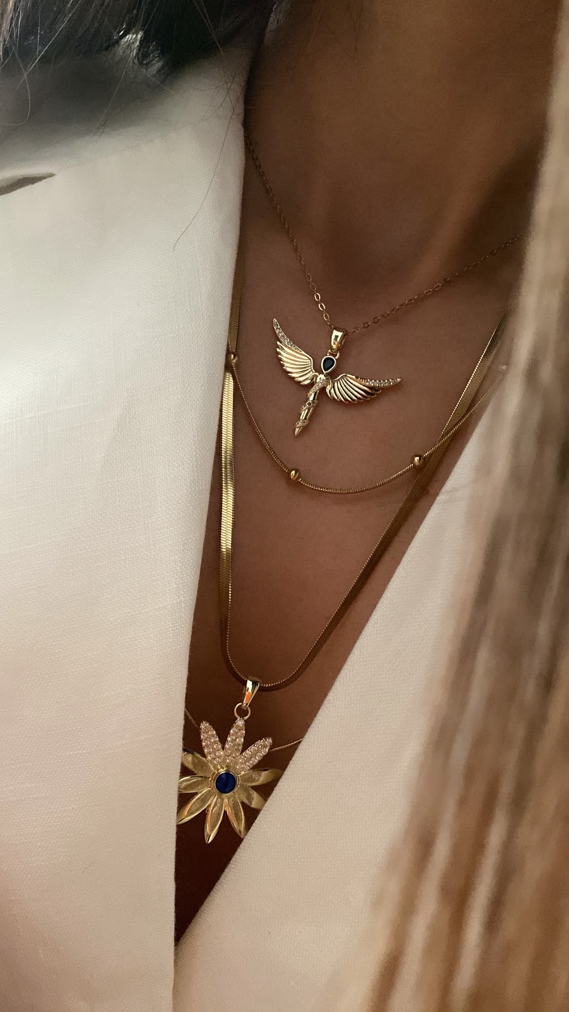 Melek Model - Topçuk Model - Çiçek Model - Kıl Model Gold Çelik Kolyeler