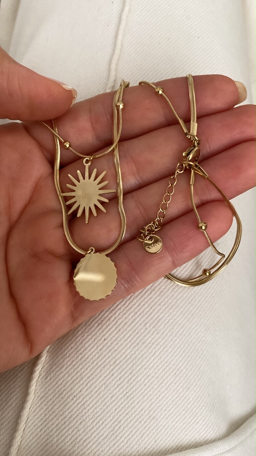 İkili Güneş Plaka Gold Çelik Kolye - Görsel 2