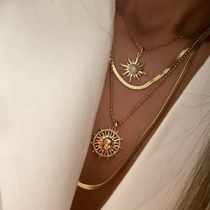 Zincir Model - Güneş Model - İtalyan Zincir Model - Uzun Turkuaz Silver Çelik Kolyeler (Kopya)