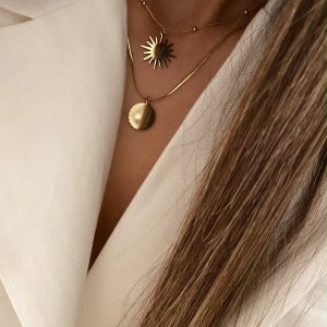 İkili Güneş Plaka Gold Çelik Kolye