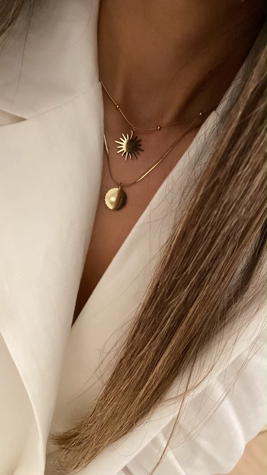 İkili Güneş Plaka Gold Çelik Kolye